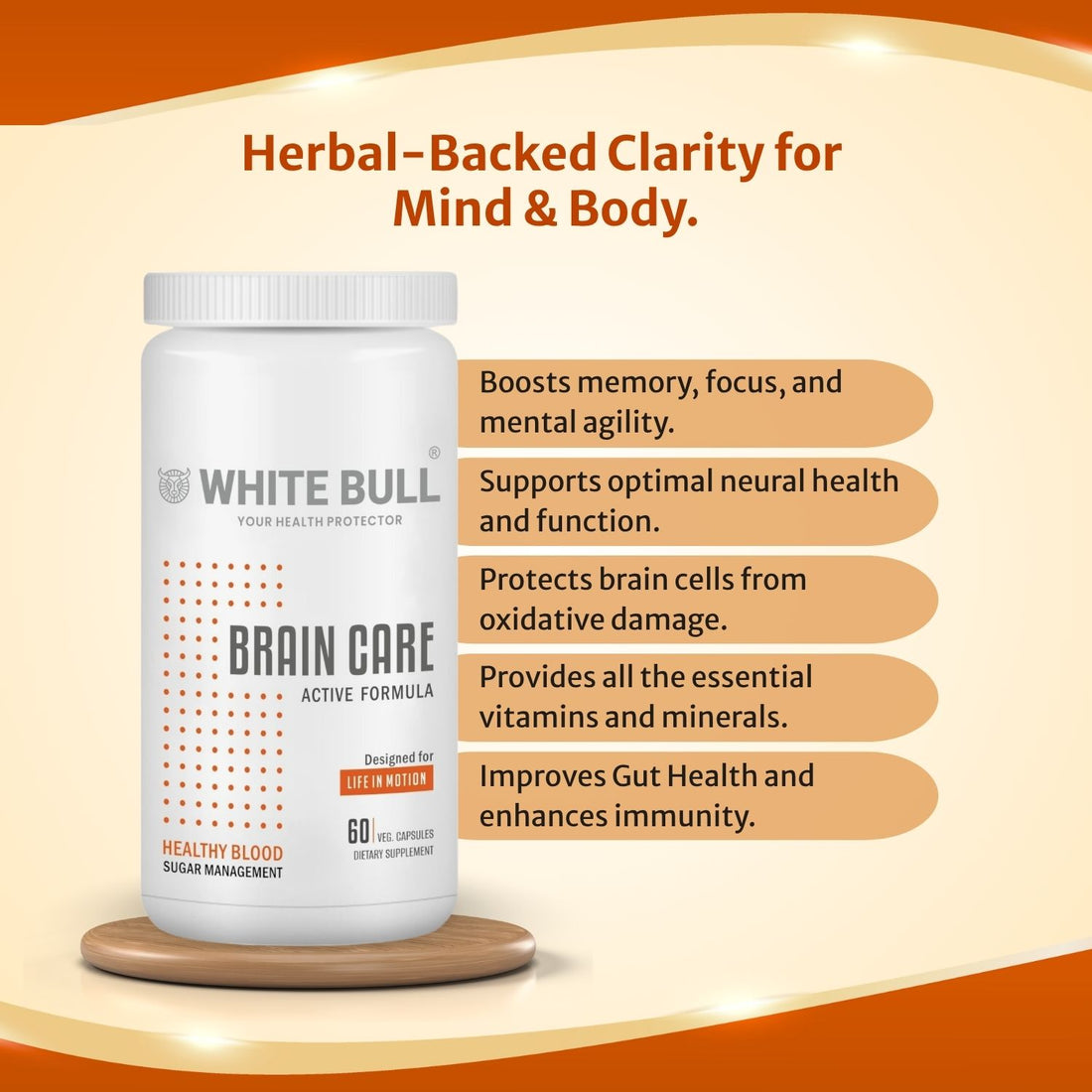 Brain Care | Herbal Brain Support Tablets for Memory Focus Cognitive Wellness With Ginkgo Biloba 1000mcg | Vegetarian Gluten & Paraben Free | 60 Capsules