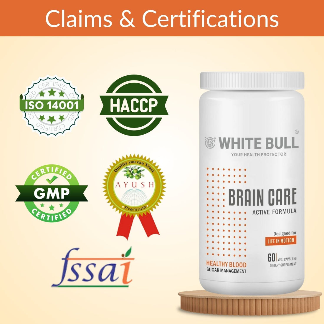 Brain Care | Herbal Brain Support Tablets for Memory Focus Cognitive Wellness With Ginkgo Biloba 1000mcg | Vegetarian Gluten & Paraben Free | 60 Capsules