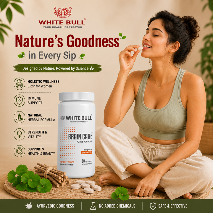 Brain Care | Herbal Brain Support Tablets for Memory Focus Cognitive Wellness With Ginkgo Biloba 1000mcg | Vegetarian Gluten & Paraben Free | 60 Capsules
