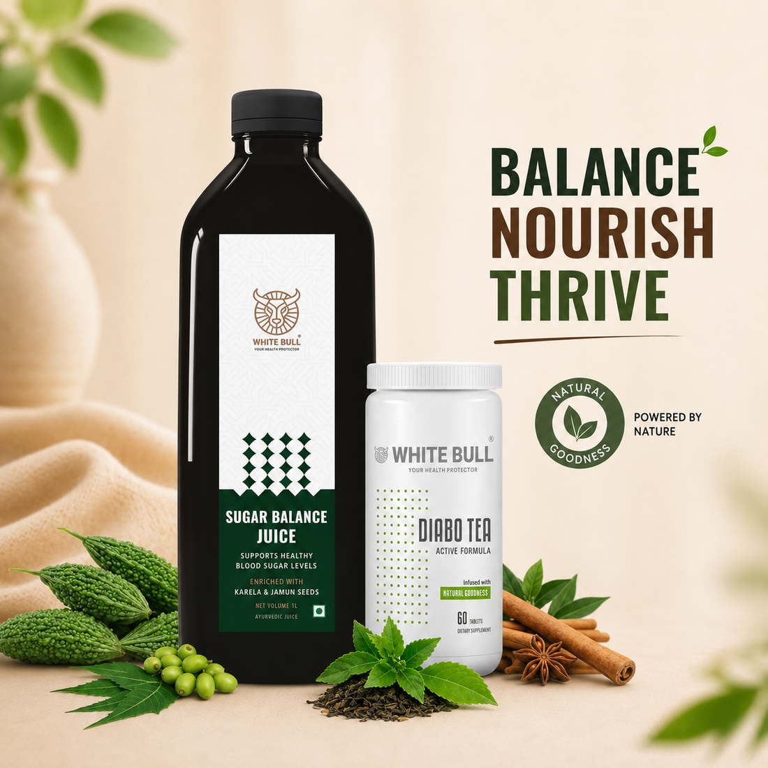 White Bull Diabo Tea (60 Tablets) and Diabo Juice(1L) Combo | Extract Blend for Diabetes Care | Supports Blood Sugar Balance & Metabolism | Vegan & Gluten-Free