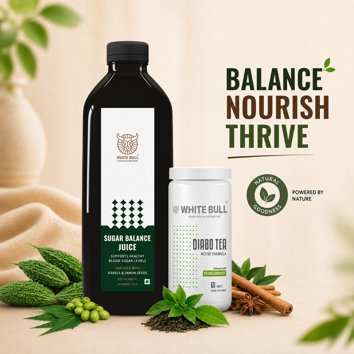 White Bull Diabo Tea (60 Tablets) and Diabo Juice(1L) Combo | Extract Blend for Diabetes Care | Supports Blood Sugar Balance & Metabolism | Vegan & Gluten-Free