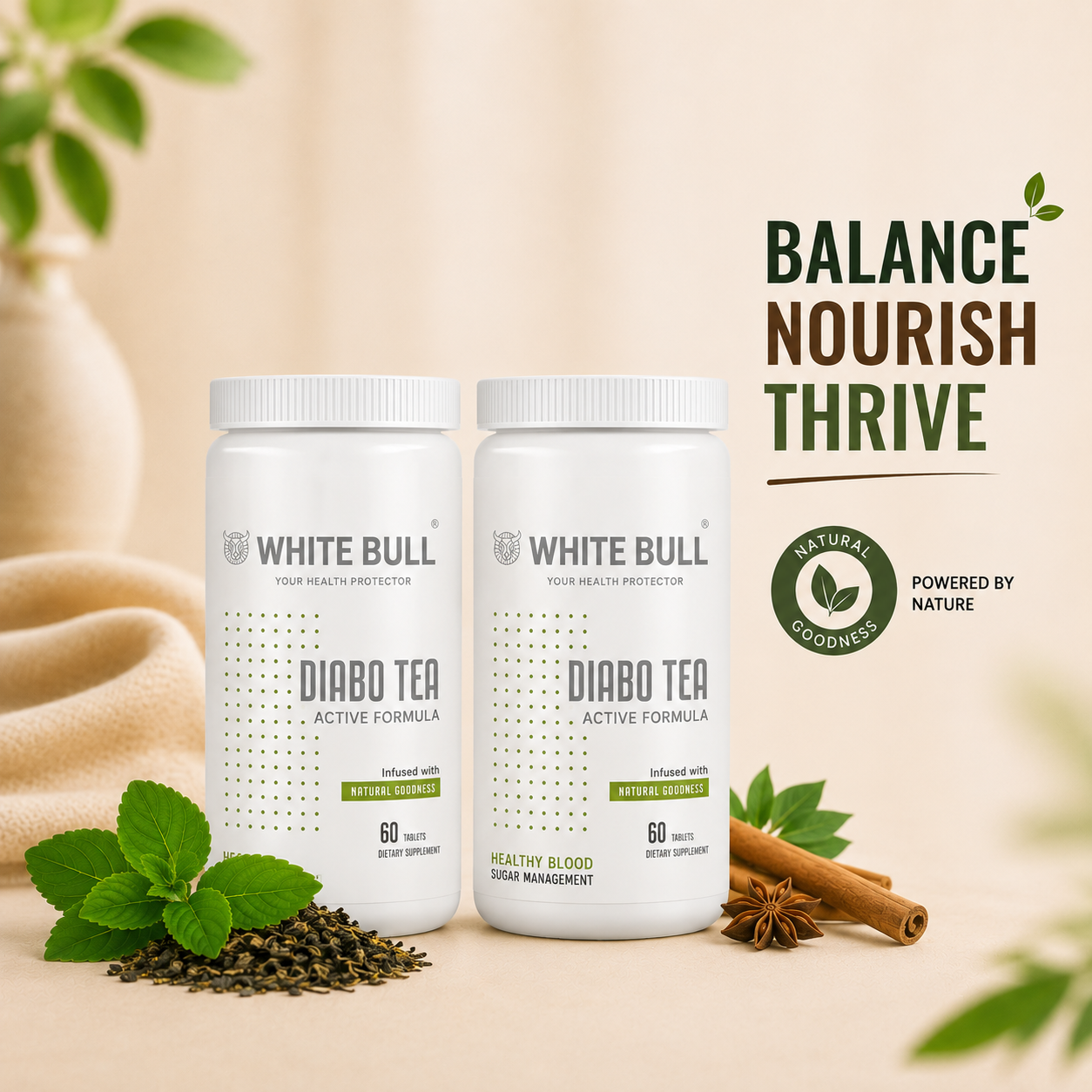 Diabo Tea – Green Tea Extract Blend for Diabetes Care | With Garcinia Cambogia, Moringa, Grape Seed, Cinnamon, Chamomile | Supports Metabolism & Blood Sugar Balance | 60 Tablets | Pack Of 2