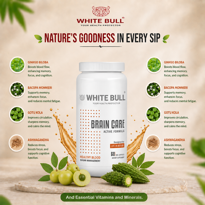 Brain Care | Herbal Brain Support Tablets for Memory Focus Cognitive Wellness With Ginkgo Biloba 1000mcg | Vegetarian Gluten & Paraben Free | 60 Capsules