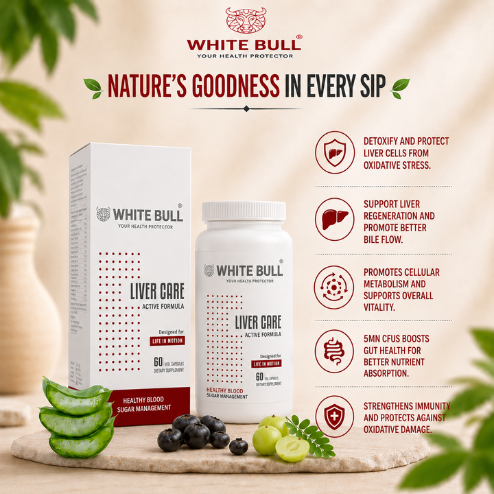 WHITE BULL Liver Care – Supplement for Liver Health | Milk Thistle, L-Glutathione, CoQ10  (60 Capsules)