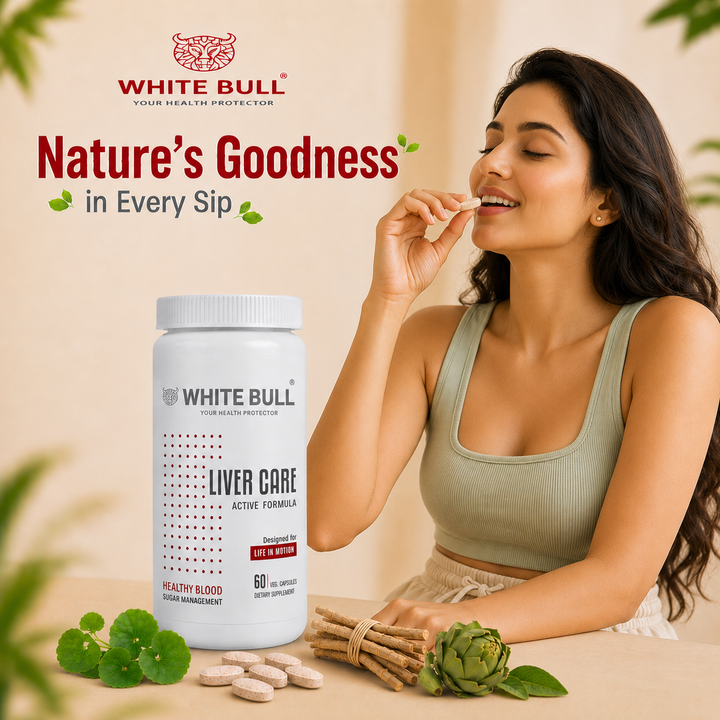 WHITE BULL Liver Care – Supplement for Liver Health | Milk Thistle, L-Glutathione, CoQ10  (60 Capsules)