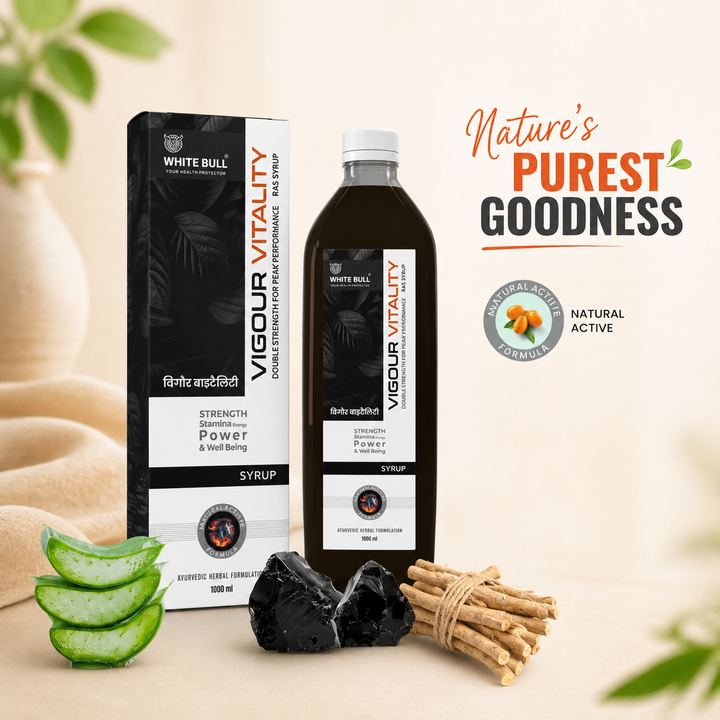 Vigour & Vitality Ras Syrup | Shilajit, Safed Museli and 9 Potent Ayurvedic Botanical Herbs | Enhances Physical performance & Stamina | 1 Lit