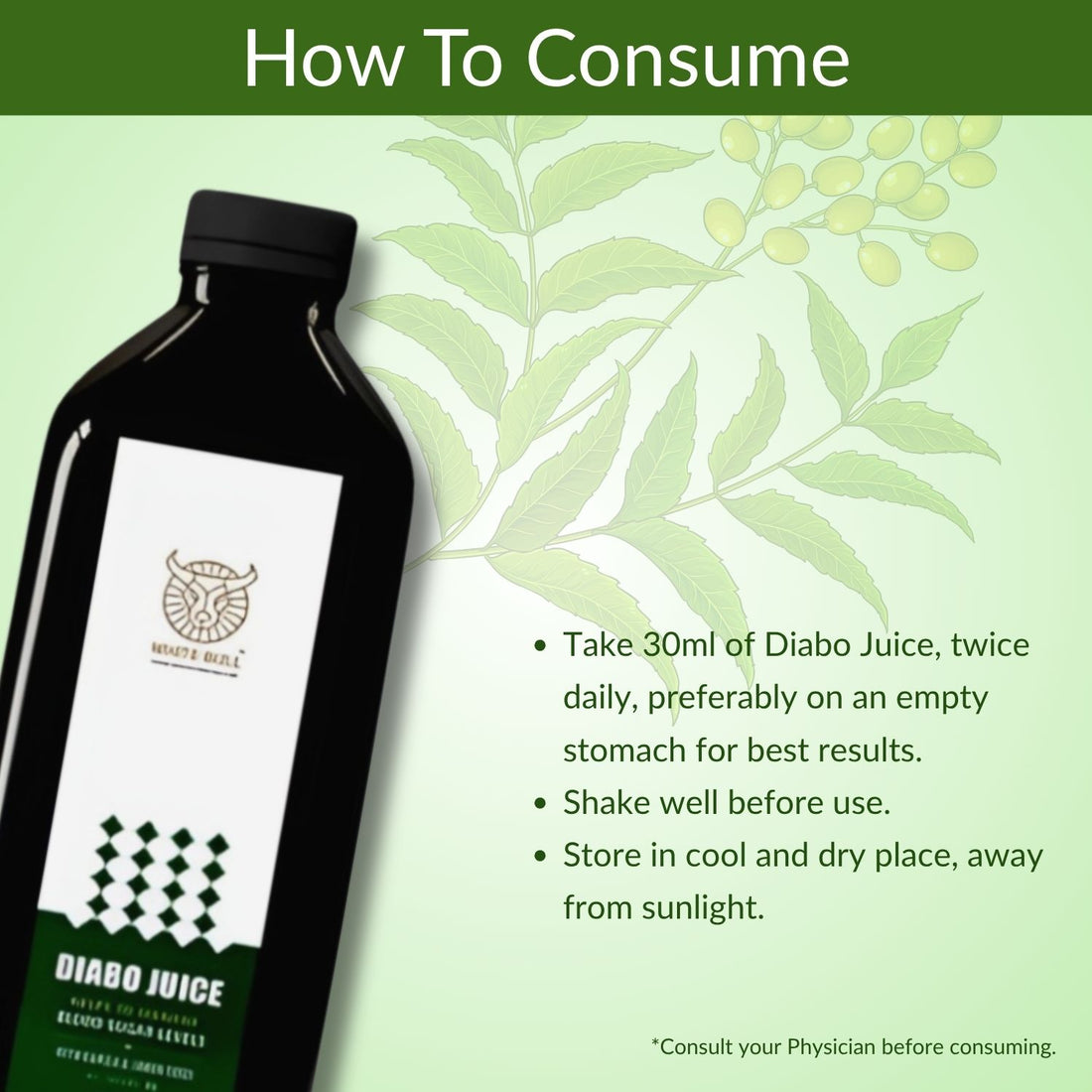 Diabo Juice – Natural Herbal Blend for Diabetes Care | With Neem, Karela, Jamun, Aloe Vera, Vijaysar, Gurmar, Methi & More | Supports Blood Sugar Balance & Metabolism | 100% Natural | 1L Bottle