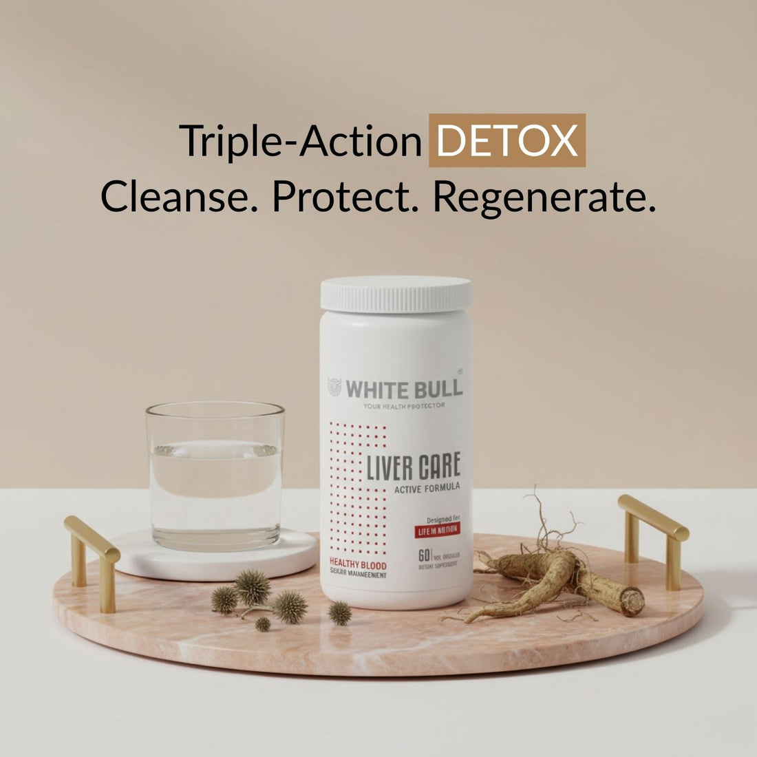 WHITE BULL Liver Care – Supplement for Liver Health | Milk Thistle, L-Glutathione, CoQ10  (60 Capsules)