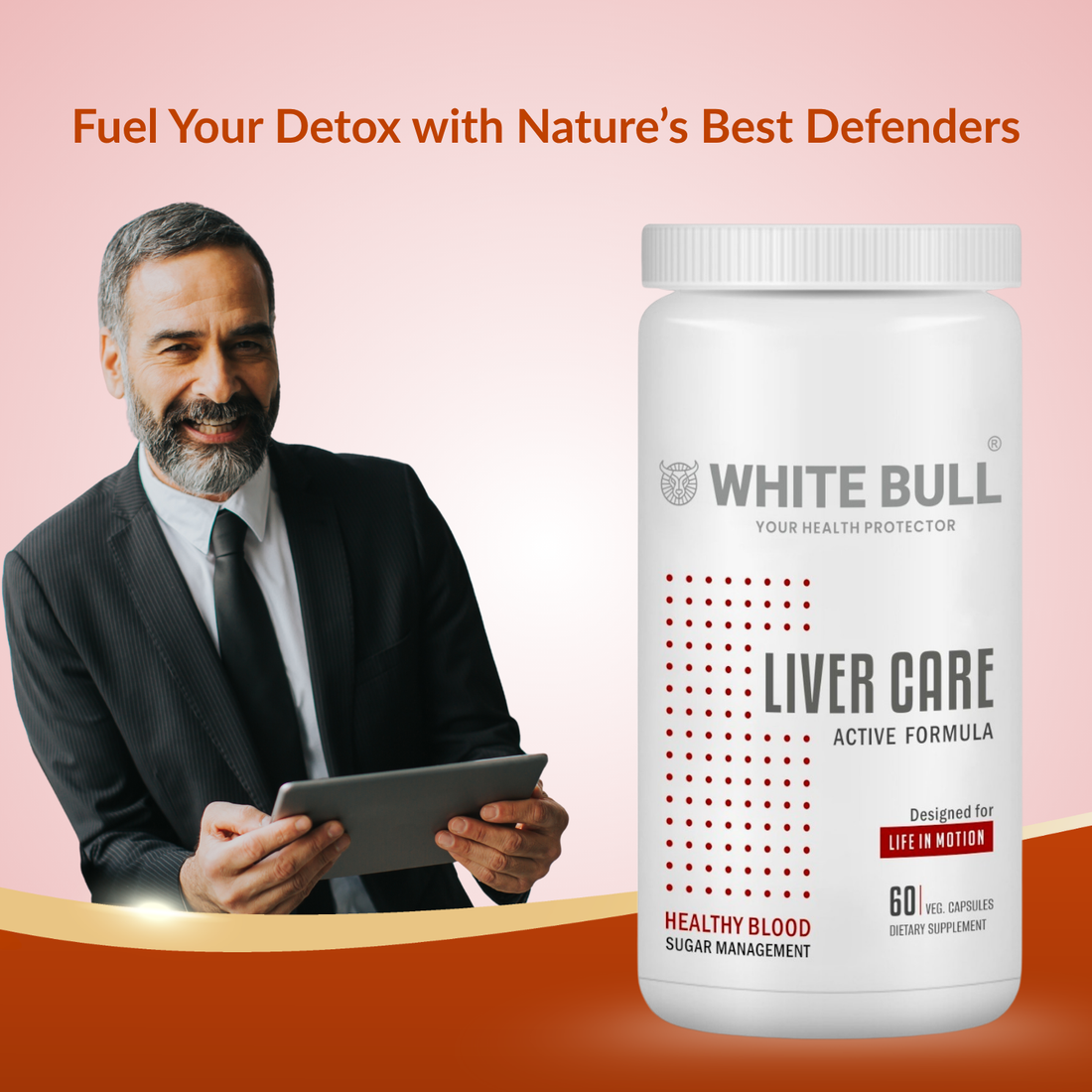 WHITE BULL Liver Care – Supplement for Liver Health | Milk Thistle, L-Glutathione, CoQ10  (60 Capsules)