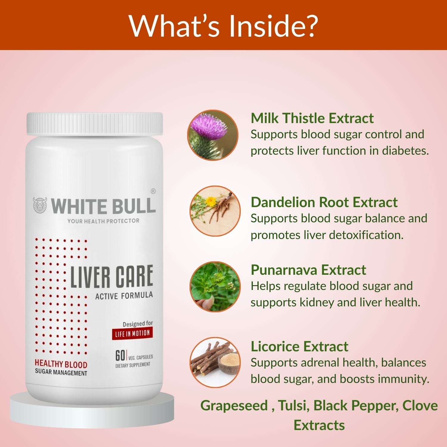 WHITE BULL Liver Care – Supplement for Liver Health | Milk Thistle, L-Glutathione, CoQ10  (60 Capsules)