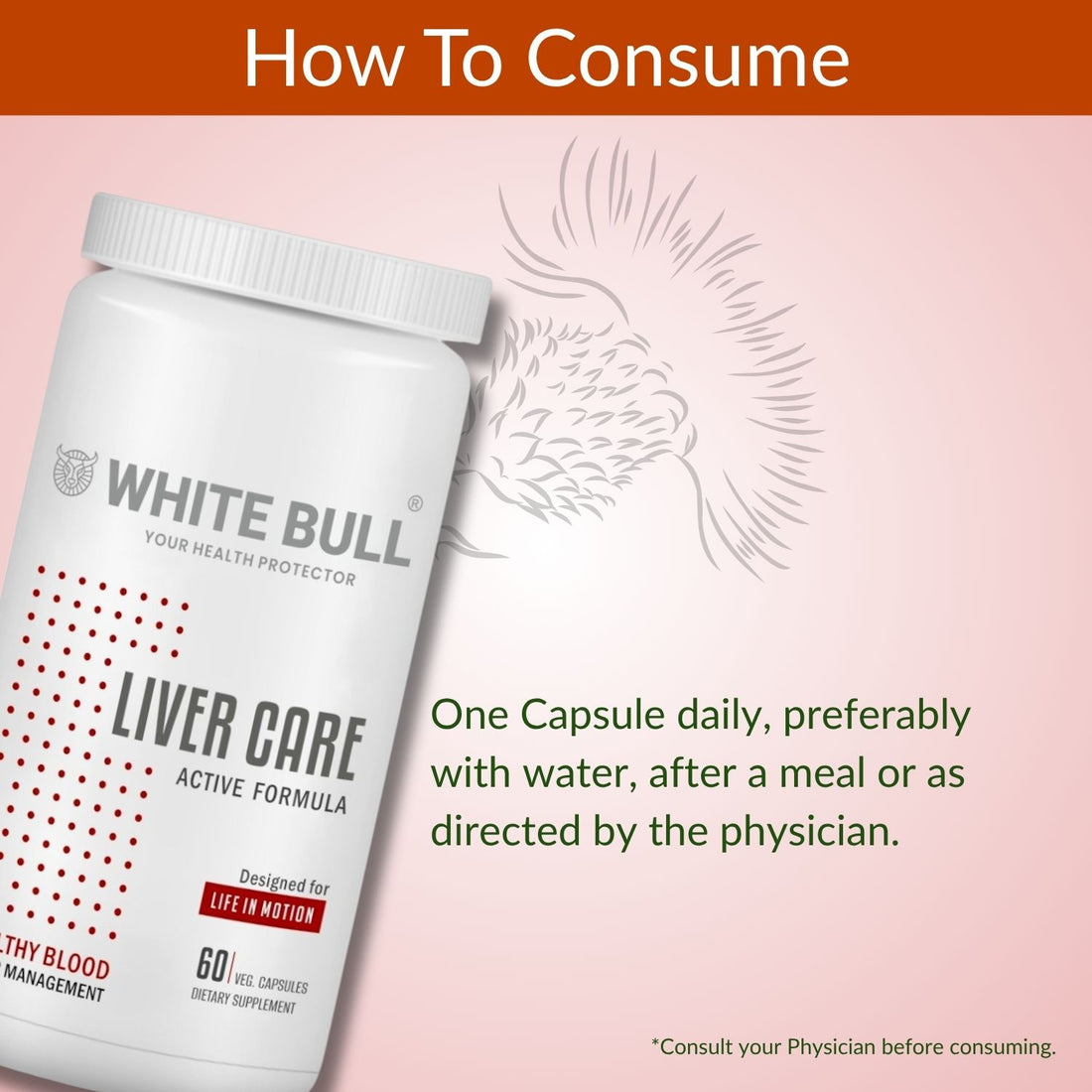WHITE BULL Liver Care – Supplement for Liver Health | Milk Thistle, L-Glutathione, CoQ10  (60 Capsules)