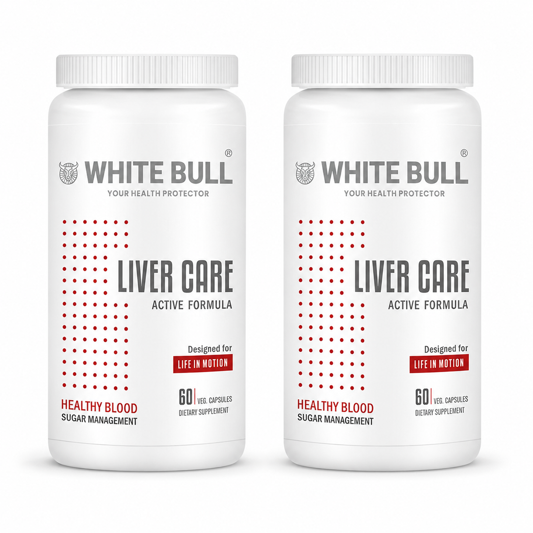 WHITE BULL Liver Care – Supplement for Liver Health | Milk Thistle, L-Glutathione, CoQ10  (60 Capsules per bottle) | Pack of 2