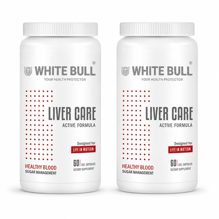 WHITE BULL Liver Care – Supplement for Liver Health | Milk Thistle, L-Glutathione, CoQ10  (60 Capsules per bottle) | Pack of 2