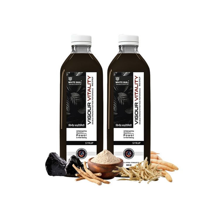 Vigour & Vitality Ras Syrup (Pack of 2) | Shilajit, Safed Museli and 9 Potent Ayurvedic Botanical Herbs | Enhances Physical performance & Stamina | 1 Lit