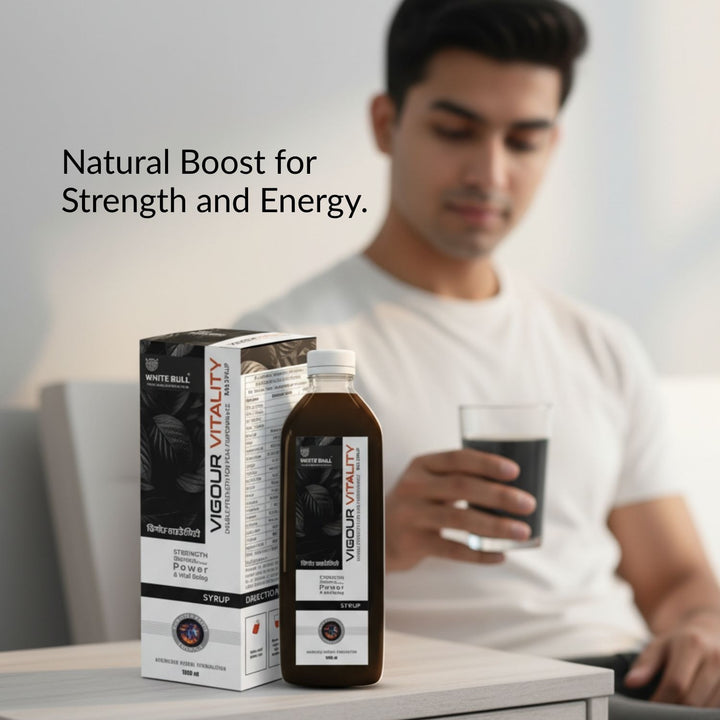 Vigour & Vitality Ras Syrup | Shilajit, Safed Museli and 9 Potent Ayurvedic Botanical Herbs | Enhances Physical performance & Stamina | 1 Lit