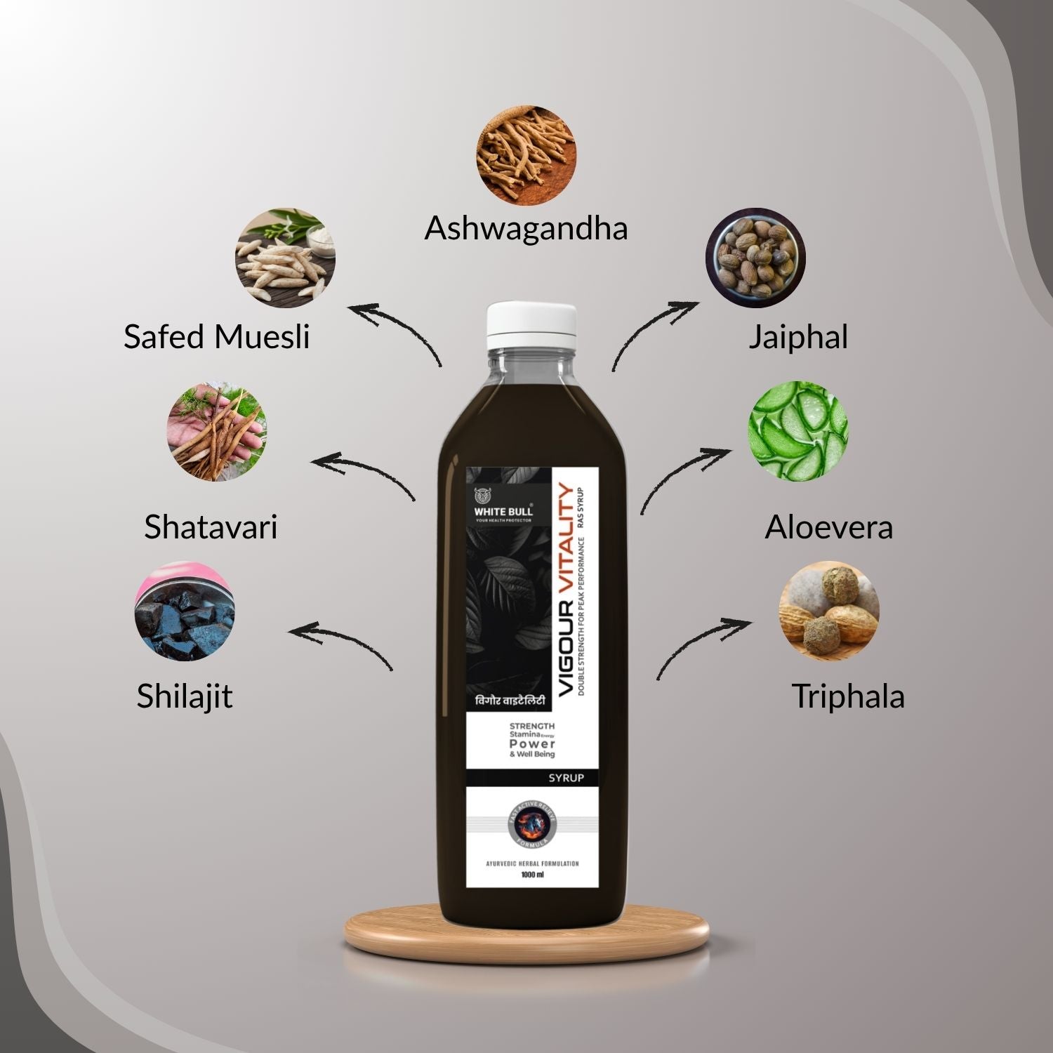 Vigour & Vitality Ras Syrup | Shilajit, Safed Museli and 9 Potent Ayurvedic Botanical Herbs | Enhances Physical performance & Stamina | 1 Lit