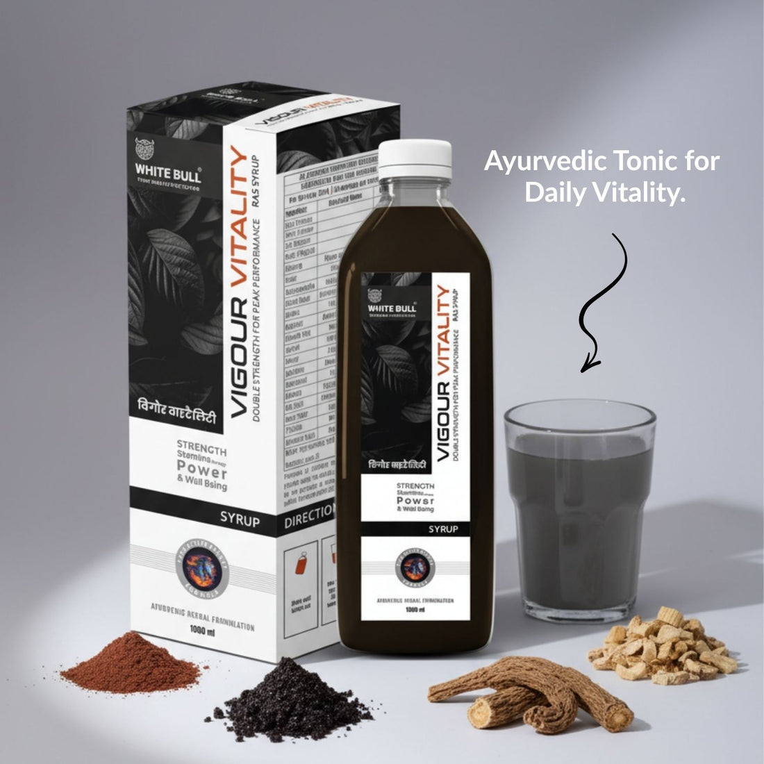 Vigour & Vitality Ras Syrup | Shilajit, Safed Museli and 9 Potent Ayurvedic Botanical Herbs | Enhances Physical performance & Stamina | 1 Lit