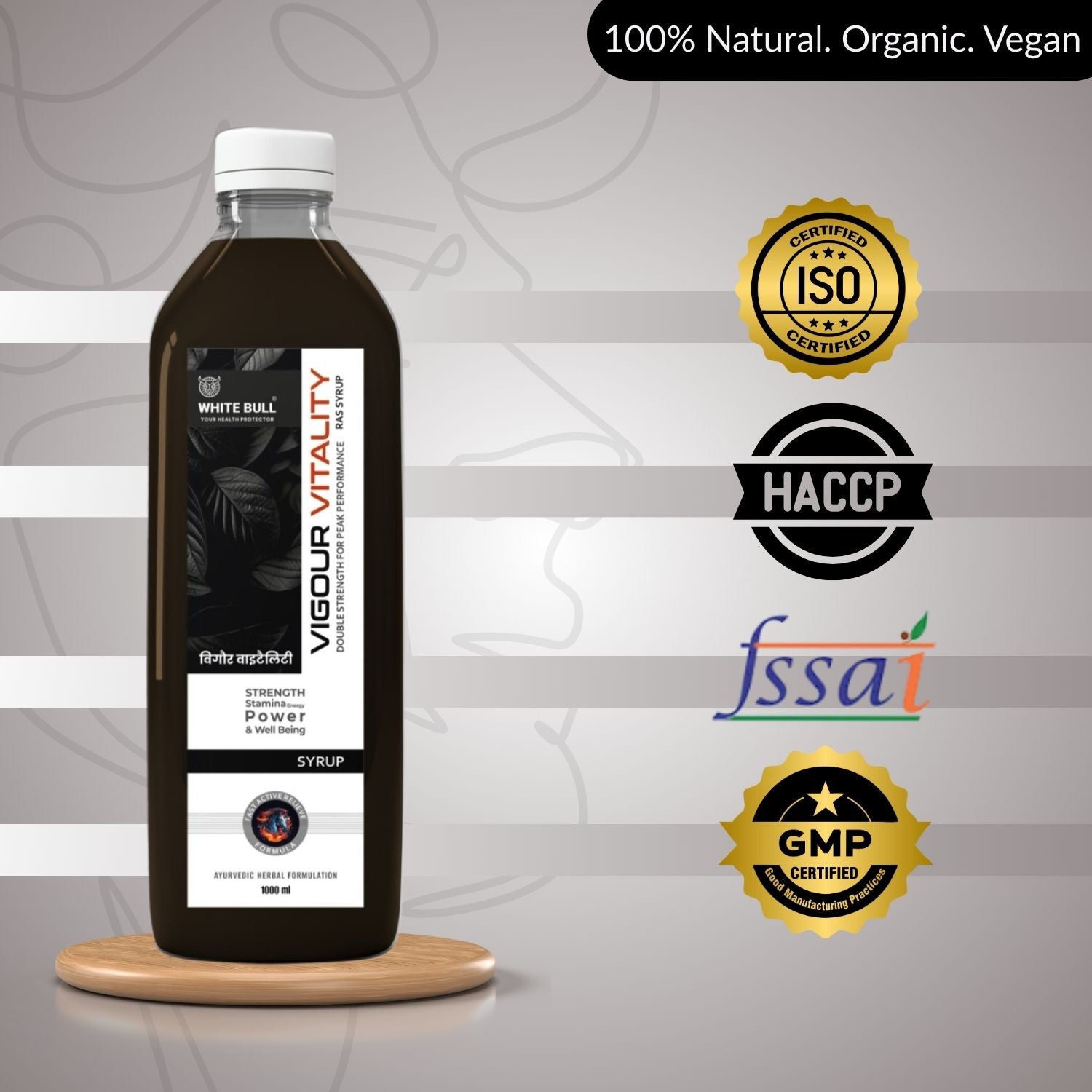 Vigour & Vitality Ras Syrup | Shilajit, Safed Museli and 9 Potent Ayurvedic Botanical Herbs | Enhances Physical performance & Stamina | 1 Lit