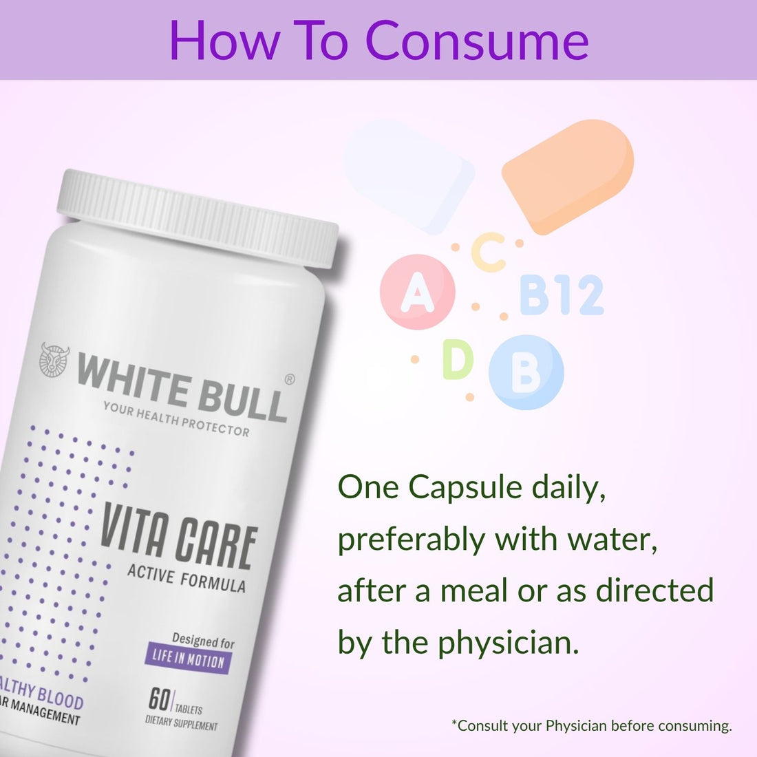 WHITE BULL Vita Care – Multivitamin for Diabetes Support | Enhances Insulin Production & Healthy Metabolism | With Essential Vitamins, Minerals & Antioxidants | 60 Tablets | Pack Of 1