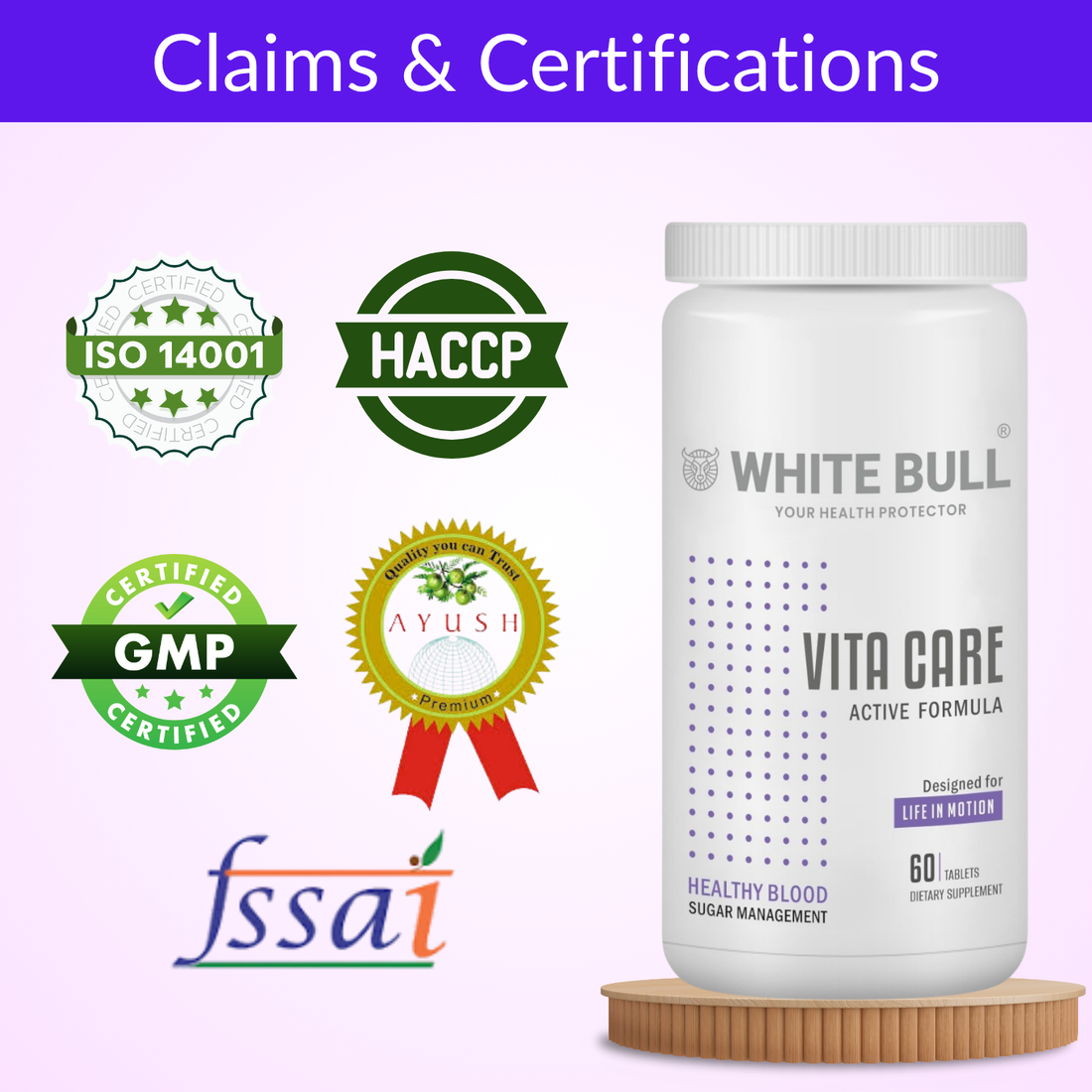 WHITE BULL Vita Care – Multivitamin for Diabetes Support | Enhances Insulin Production & Healthy Metabolism | With Essential Vitamins, Minerals & Antioxidants | 60 Tablets | Pack Of 1
