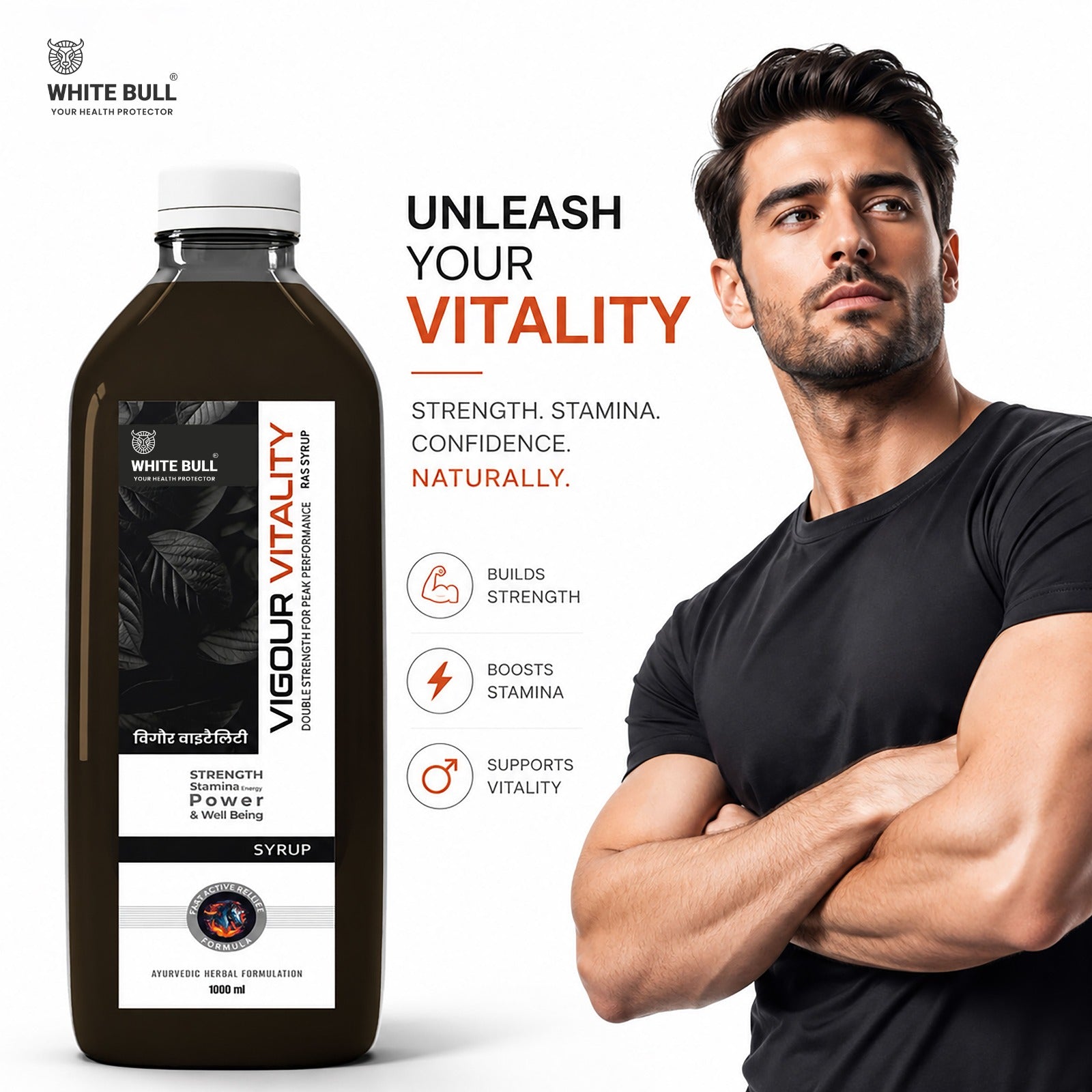 Vigour & Vitality Ras Syrup | Shilajit, Safed Museli and 9 Potent Ayurvedic Botanical Herbs | Enhances Physical performance & Stamina | 1 Lit