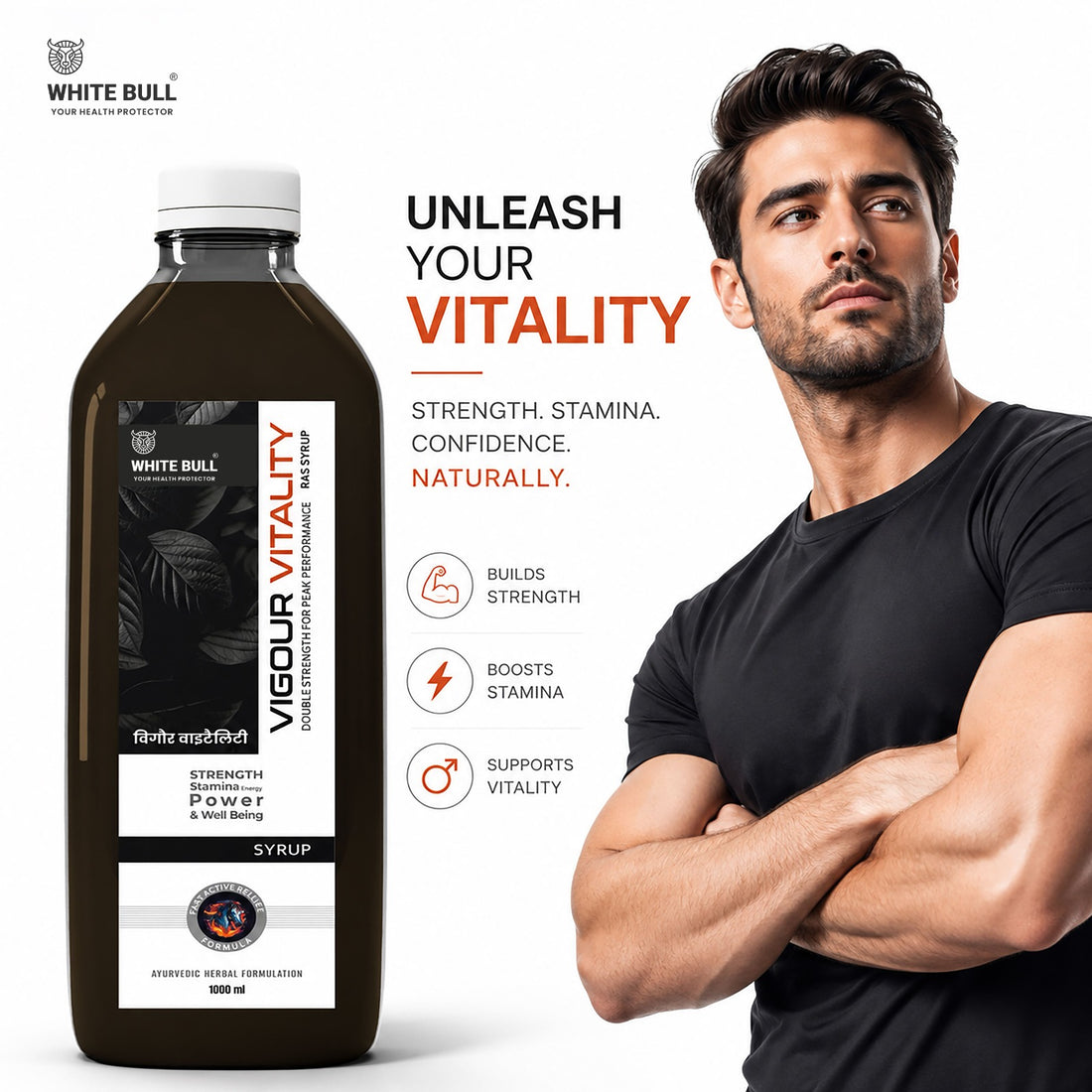 Vigour & Vitality Ras Syrup | Shilajit, Safed Museli and 9 Potent Ayurvedic Botanical Herbs | Enhances Physical performance & Stamina | 1 Lit