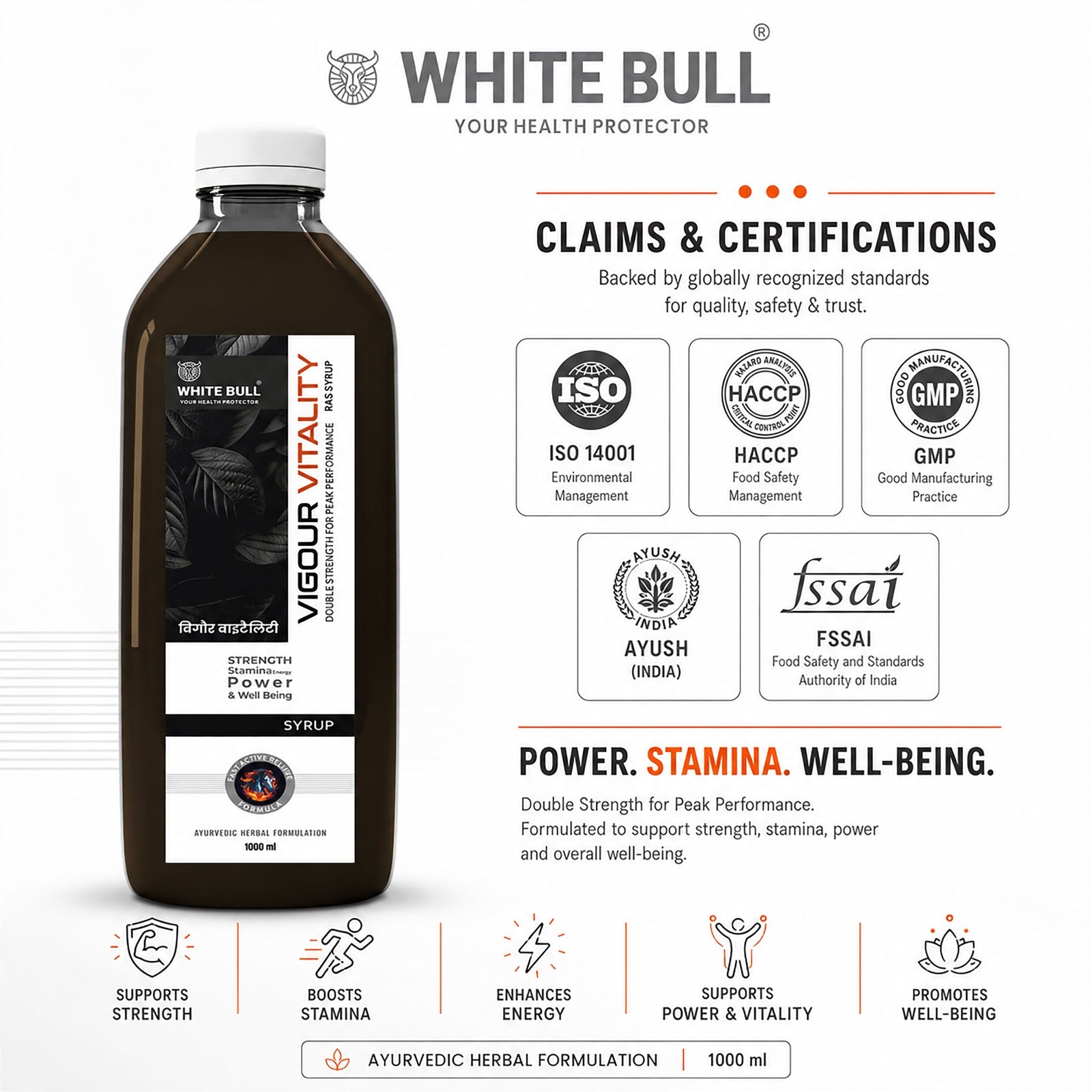 Vigour & Vitality Ras Syrup | Shilajit, Safed Museli and 9 Potent Ayurvedic Botanical Herbs | Enhances Physical performance & Stamina | 1 Lit