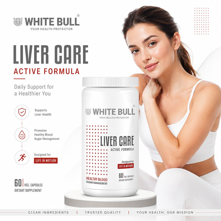 WHITE BULL Liver Care – Supplement for Liver Health | Milk Thistle, L-Glutathione, CoQ10  (60 Capsules)