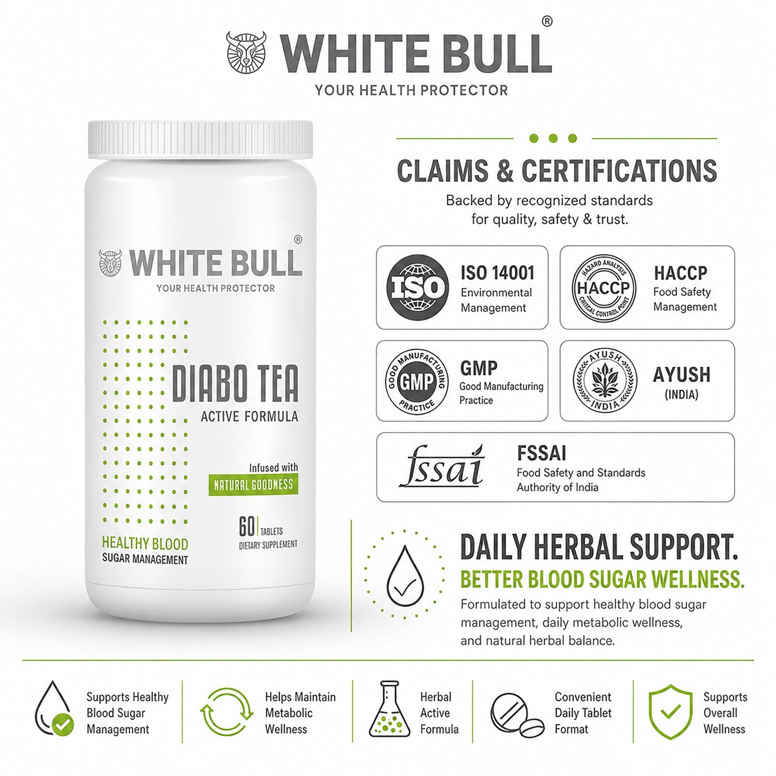 Diabo Tea (60 Tablets) | Extract Blend for Diabetes Care | Supports Blood Sugar Balance & Metabolism | Vegan & Gluten-Free