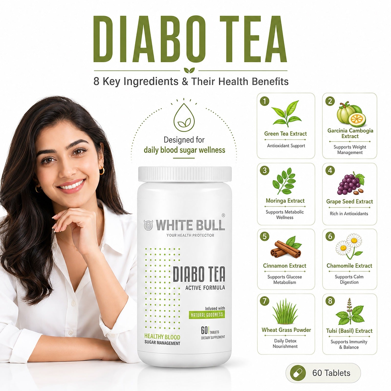 Diabo Tea (60 Tablets) | Extract Blend for Diabetes Care | Supports Blood Sugar Balance & Metabolism | Vegan & Gluten-Free