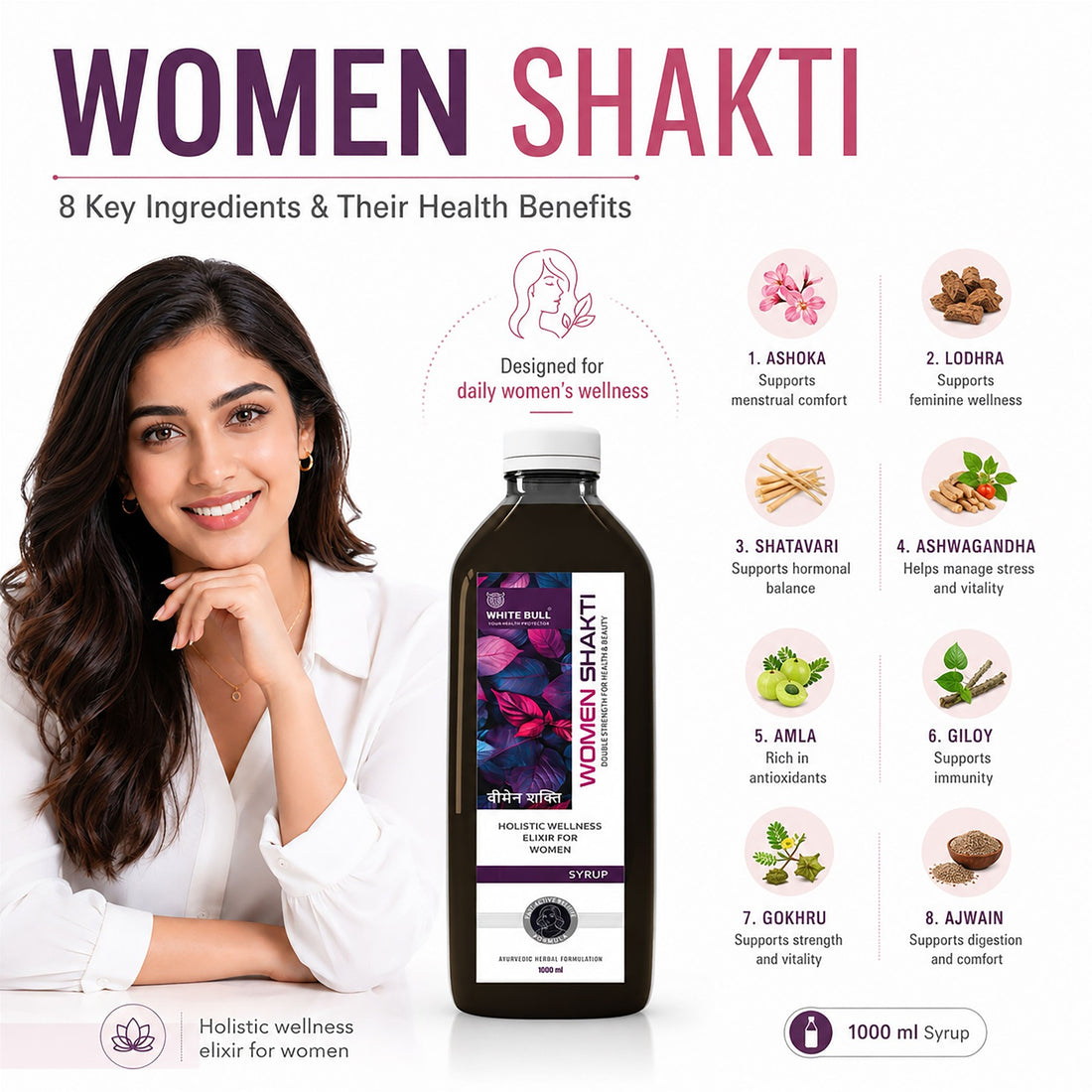 Women Shakti Juice | Supports Female Health, Natural Rhythm & Vitality | Supports and helps with PMS and PCOS Symptoms | 1 Lit