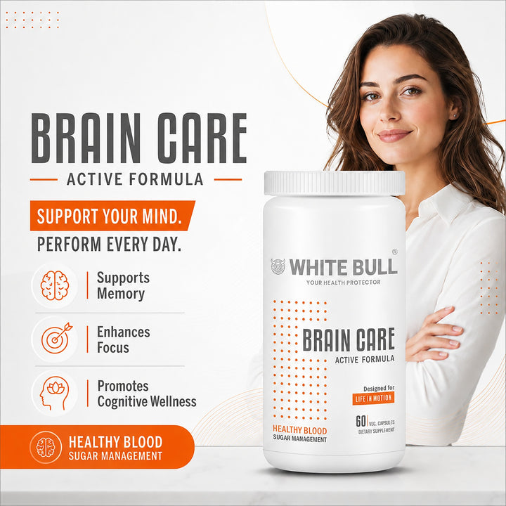Brain Care | Herbal Brain Support Tablets for Memory Focus Cognitive Wellness With Ginkgo Biloba 1000mcg | Vegetarian Gluten & Paraben Free | 60 Capsules per Bottle | Pack of 2