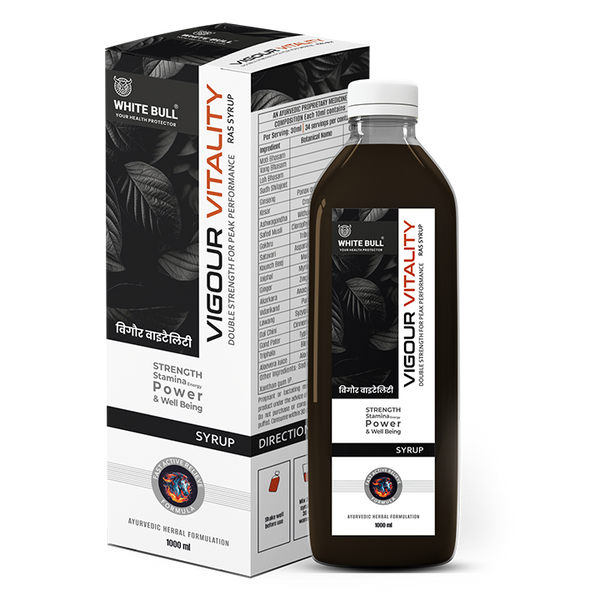 Vigour & Vitality Ras Syrup | Shilajit, Safed Museli and 9 Potent Ayurvedic Botanical Herbs | Enhances Physical performance & Stamina | 1 Lit