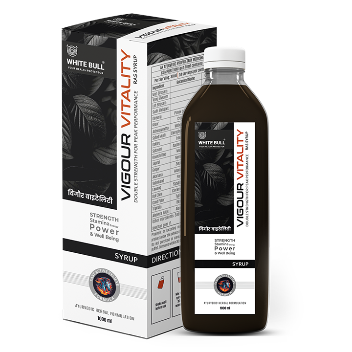 Vigour & Vitality Ras Syrup | Shilajit, Safed Museli and 9 Potent Ayurvedic Botanical Herbs | Enhances Physical performance & Stamina | 1 Lit
