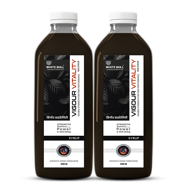 Vigour & Vitality Ras Syrup (Pack of 2) | Shilajit, Safed Museli and 9 Potent Ayurvedic Botanical Herbs | Enhances Physical performance & Stamina | 1 Lit
